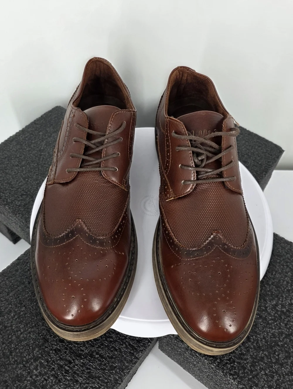 Arkbird Men's Brown Leather Wingtip Brogue Oxfords Size 13 Lug Sole Dress Shoes